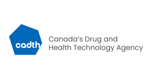 The logo for CADTH features a blue pentagon with the word "cadth" inside it, next to the text "Canada’s Drug and Health Technology Agency" on a white background.