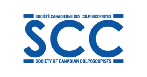 Logo with large blue letters "SCC" in the center. Above and below, blue text reads "Société Canadienne des Colposcopistes" and "Society of Canadian Colposcopists," separated by horizontal blue lines.