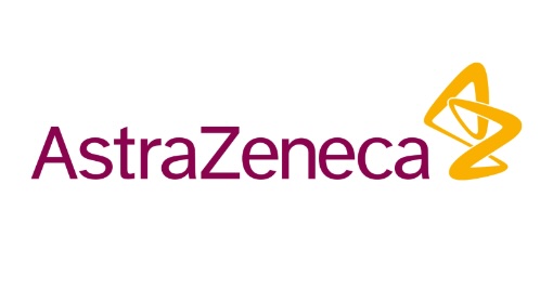 The AstraZeneca logo featuring the company name in purple text with a stylized yellow symbol on the right.